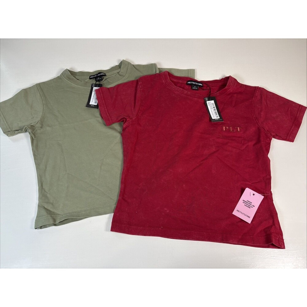 Pretty Little Thing Cotton Longline Fitted Crop T Shirt Women Size Medium